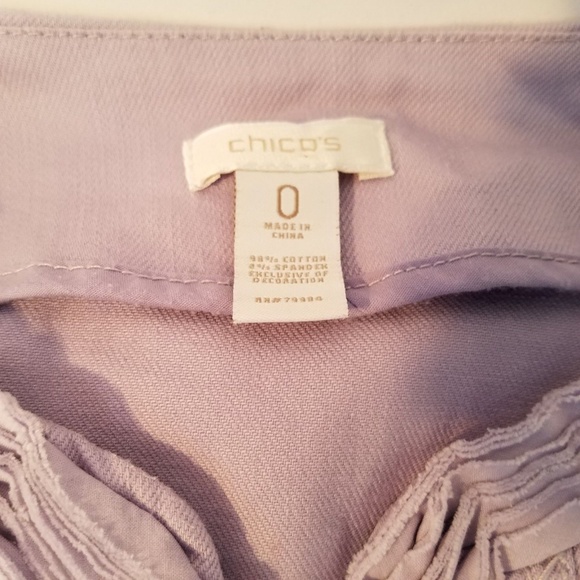 CHICO'S Ruffled Denim Jean‎ Jacket Size 0 Lavender - Picture 2 of 6
